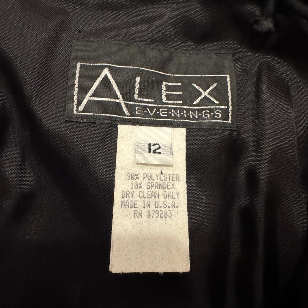 VTG Alex Evenings Black Velvet Satin Trim Spaghetti Strap Formal Gown Dress 12 - Picture 2 of 11